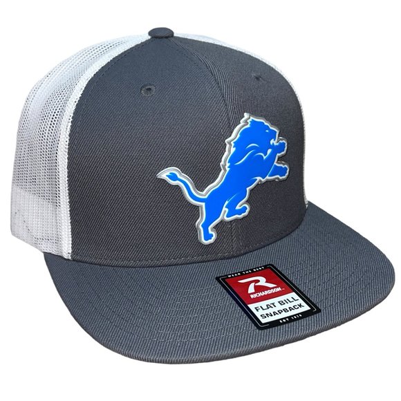 Detroit Lions 3D PVC Patch Flat Bill Hat- Charcoal/ White - Picture 3 of 4